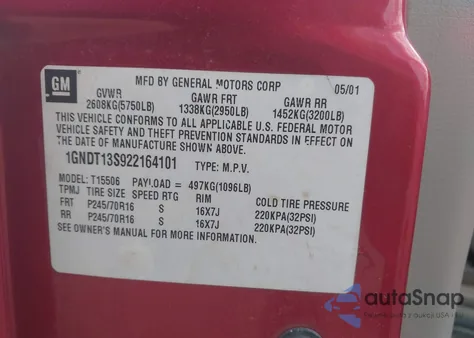 2002 Chevrolet Trailblazer Lt z USA, uszkodzony, nr VIN 1GNDT13S922164101